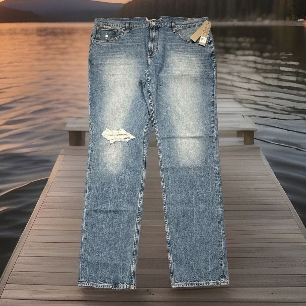 Hudson Blake Slim Straight Jeans Mens 40 Measure 41x35 Blue Distressed Denim NWT